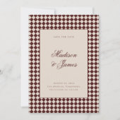 Elegante Retro Geruite Rode Beige Trouwdag Save The Date (Voorkant)