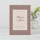 Elegante Retro Geruite Rode Beige Trouwdag Save The Date (Staand voorkant)