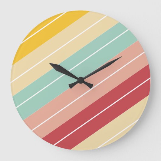 Elegante Retro Gestreepte Gepersonaliseerde Grote Klok (Voorkant)