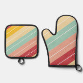 Elegante Retro Gestreepte Ovenwant & Pannenlap Set (Voorkant)