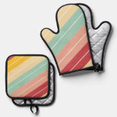 Elegante Retro Gestreepte Ovenwant & Pannenlap Set (Voorkant / Achterkant)