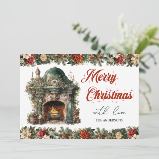 Elegante Retro  gezellige kersthaard Feestdagenkaart (Staand voorkant)