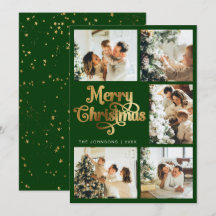 Elegante Retro Green & Faux Gold Kerstfamilie
