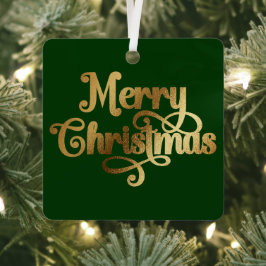 Elegante Retro Groen en Goud Vrolijke Kerstfoto Metalen Ornament