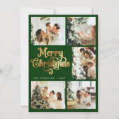 Elegante Retro Groen & Goud Vrolijk Kerstgezin Feestdagenkaart (Voorkant)