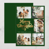 Elegante Retro Groen & Goud Vrolijk Kerstgezin Feestdagenkaart (Voorkant / Achterkant)