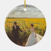 Elegante retro groen onze eerste kerstfoto keramisch ornament (Achterkant)