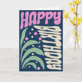 Elegante Retro Groovy 70s Hippie Bloem Verjaardag Kaart (Gele Bloem)