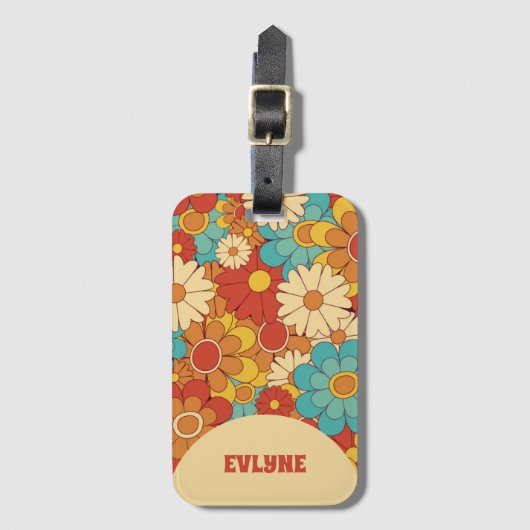 Elegante Retro Groovy Floral Trendy Boho Chic Bagagelabel (Voorkant (verticaal))