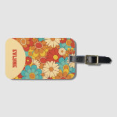 Elegante Retro Groovy Floral Trendy Boho Chic Bagagelabel (Voorkant (horizontaal))