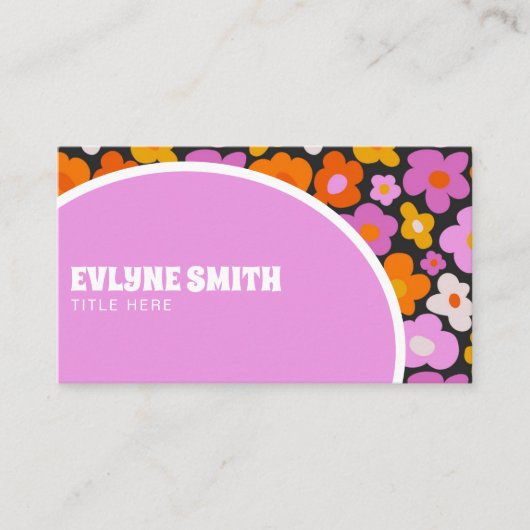 Elegante Retro Groovy Paarse Kleurrijke Bloemmoder Visitekaartje (Voorkant)