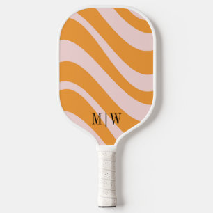 Elegante Retro Groovy Sinaasappel & Wit monogram Pickleball Paddle