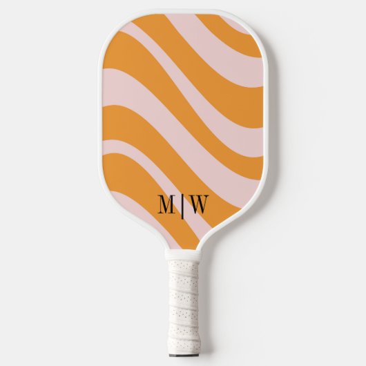 Elegante Retro Groovy Sinaasappel & Wit monogram Pickleball Paddle (Voorkant)