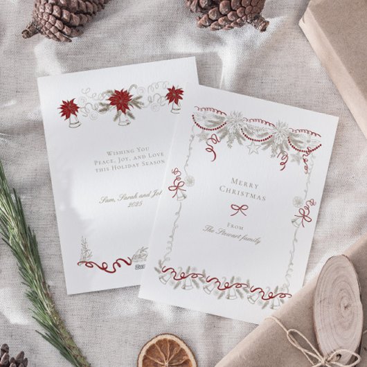 Elegante retro hand getrokken kerstkrans feestdagenkaart