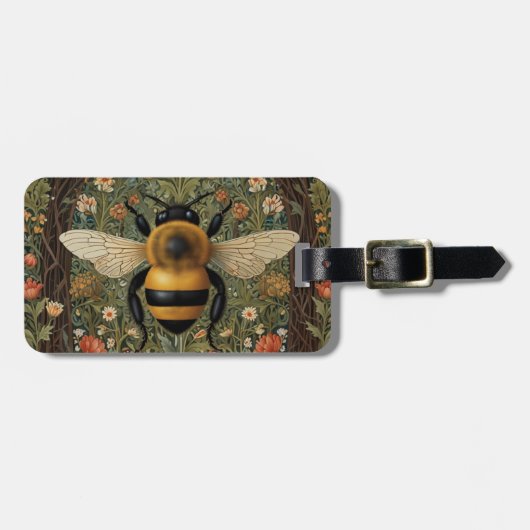 Elegante retro hommel boho botanische bloemkunst bagagelabel (Voorkant horizontaal)