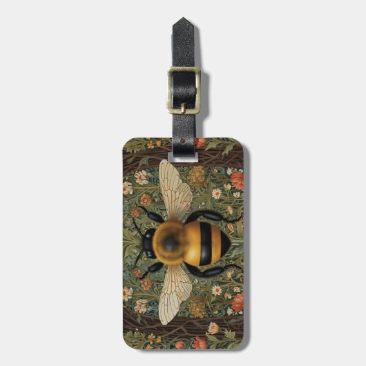 Elegante retro hommel boho botanische bloemkunst bagagelabel (Voorkant verticaal)