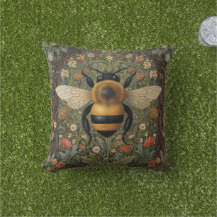 Elegante retro hommel boho botanische bloemkunst buitenkussen