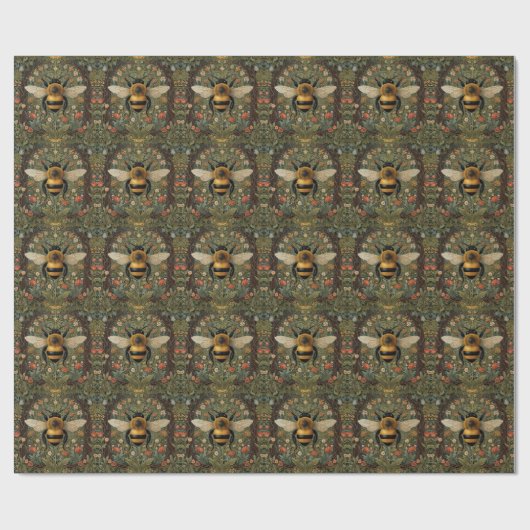 Elegante retro hommel boho botanische bloemkunst cadeaupapier (Vlak)