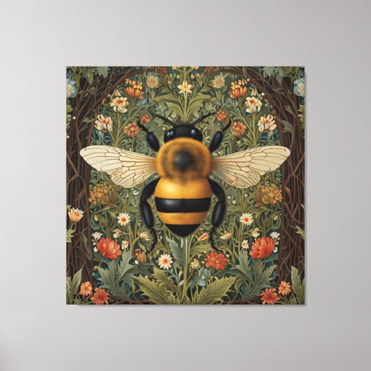 Elegante retro hommel boho botanische bloemkunst canvas afdruk (Voorkant)