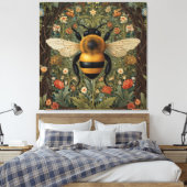 Elegante retro hommel boho botanische bloemkunst canvas afdruk (Insitu (Slaapkamer))