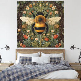 Elegante retro hommel boho botanische bloemkunst canvas afdruk