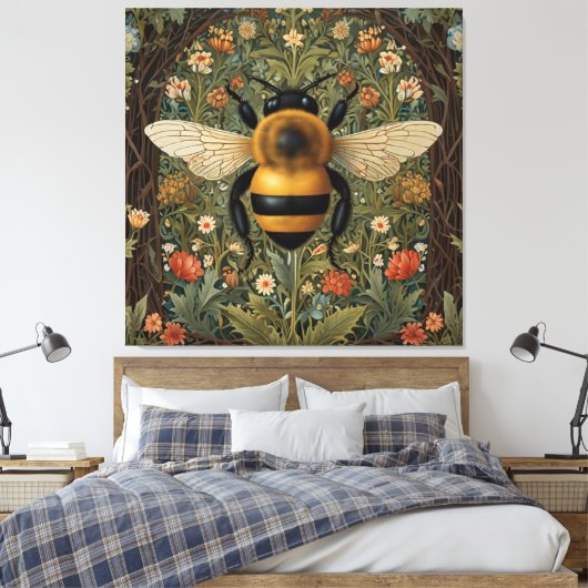 Elegante retro hommel boho botanische bloemkunst canvas afdruk (Insitu (Slaapkamer))