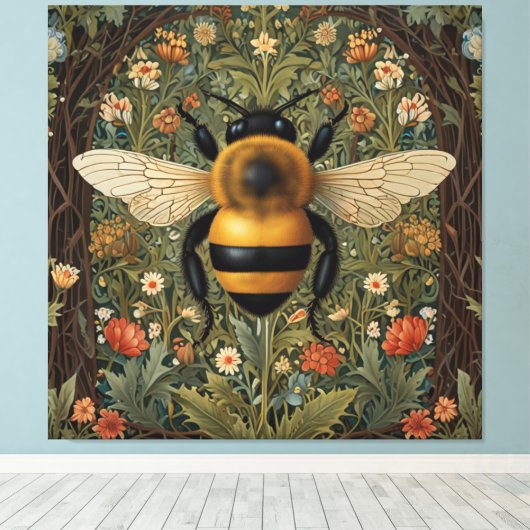 Elegante retro hommel boho botanische bloemkunst canvas afdruk (Insitu (Houten vloer))