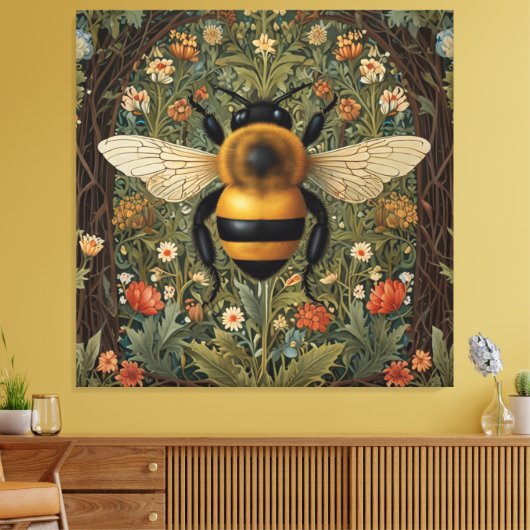 Elegante retro hommel boho botanische bloemkunst canvas afdruk (Insitu (Woonkamer))