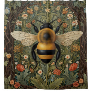 Elegante retro hommel boho botanische bloemkunst douchegordijn