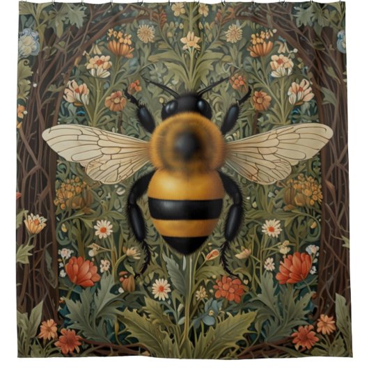Elegante retro hommel boho botanische bloemkunst douchegordijn (Voorkant)