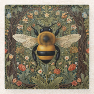 Elegante retro hommel boho botanische bloemkunst glazen onderzetter