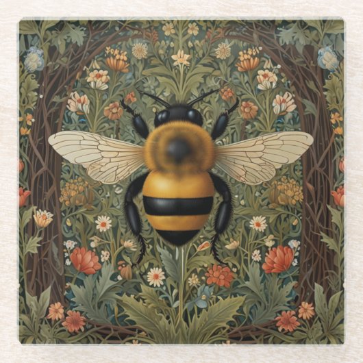 Elegante retro hommel boho botanische bloemkunst glazen onderzetter (Voorkant)