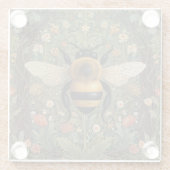 Elegante retro hommel boho botanische bloemkunst glazen onderzetter (Achterkant)
