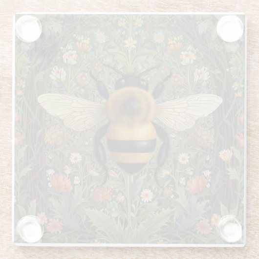 Elegante retro hommel boho botanische bloemkunst glazen onderzetter (Achterkant)
