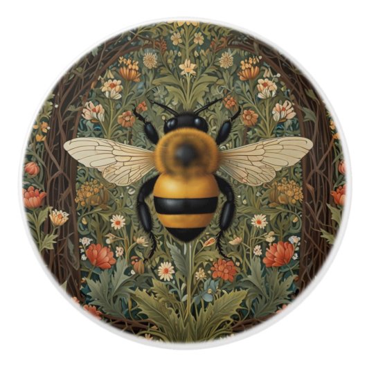 Elegante retro hommel boho botanische bloemkunst keramische knop (Voorkant)