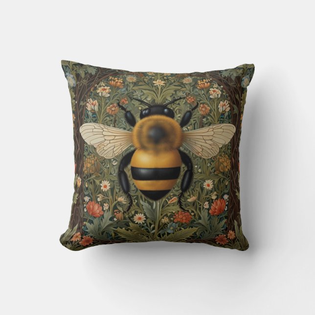 Elegante retro hommel boho botanische bloemkunst kussen (Voorkant)