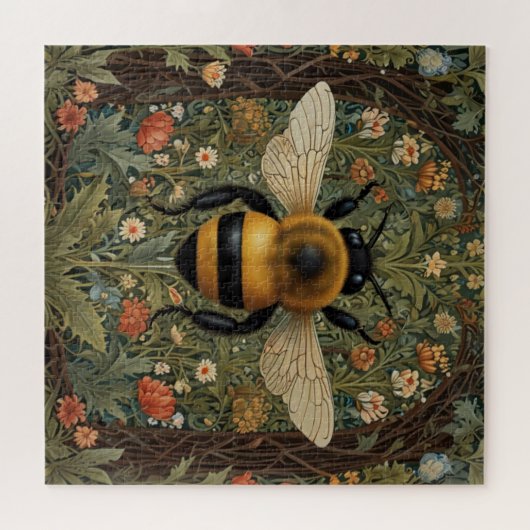 Elegante retro hommel boho botanische bloemkunst legpuzzel (Horizontaal)