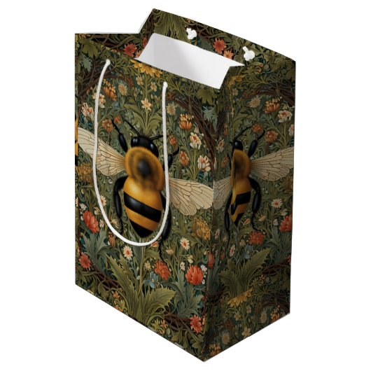 Elegante retro hommel boho botanische bloemkunst medium cadeauzakje (Achterkant Gekanteld)