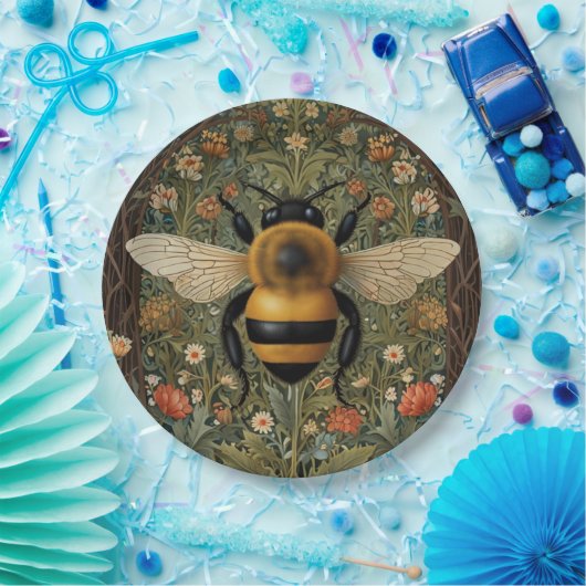 Elegante retro hommel boho botanische bloemkunst papieren bordje (Feest)