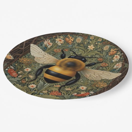 Elegante retro hommel boho botanische bloemkunst papieren bordje (Gekanteld)