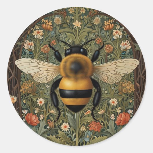 Elegante retro hommel boho botanische bloemkunst ronde sticker (Voorkant)