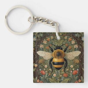 Elegante retro hommel boho botanische bloemkunst sleutelhanger