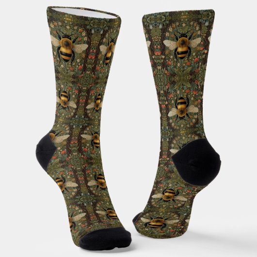 Elegante retro hommel boho botanische bloemkunst sokken (Gebogen)