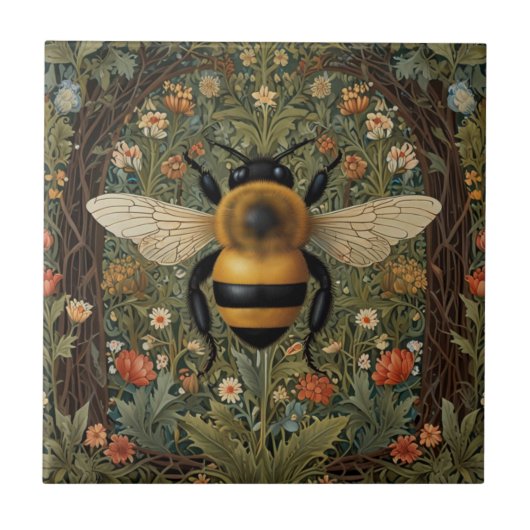 Elegante retro hommel boho botanische bloemkunst tegeltje (Voorkant)