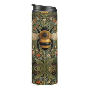 Elegante retro hommel boho botanische bloemkunst thermosbeker