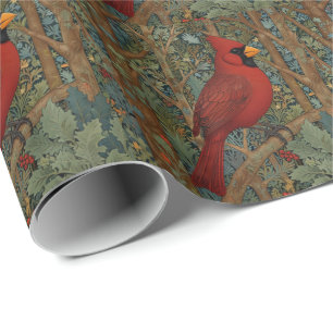 Elegante Retro Kardinaal Art Nouveau rode vogel Cadeaupapier