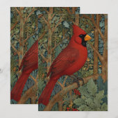 Elegante Retro Kardinaal Art Nouveau rode vogel Kaart (Voorkant / Achterkant)