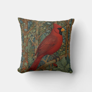 Elegante Retro Kardinaal Art Nouveau rode vogel Kussen