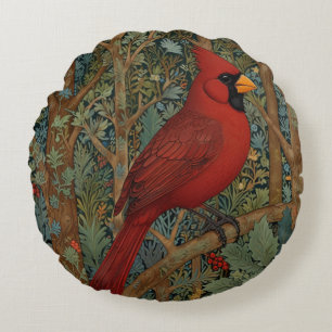 Elegante Retro Kardinaal Art Nouveau rode vogel Rond Kussen