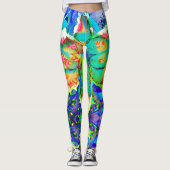 Elegante Retro kiwi lelie abstracte tropische bloe Leggings (Voorkant)